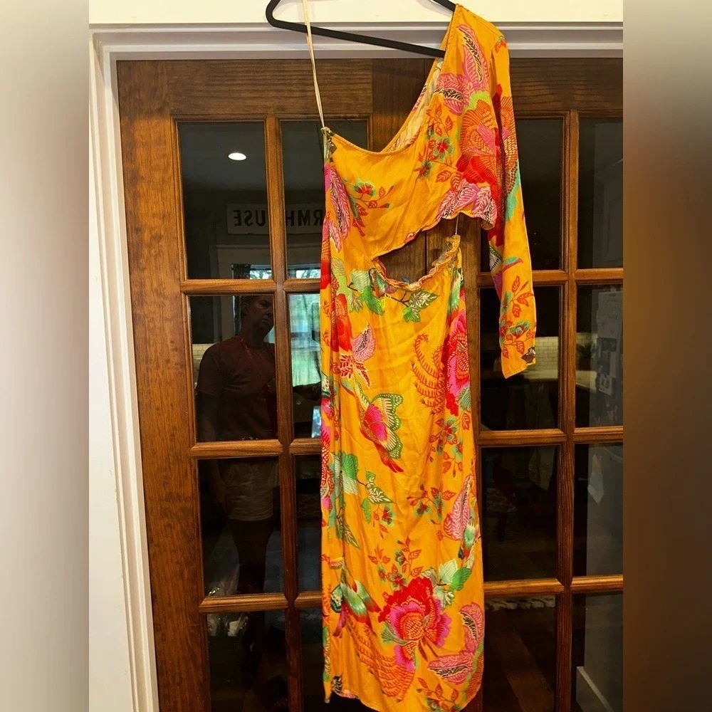 NWT Farm Rio Size Large Petite Floral One-Shoulder Cutout Maxi Colorful Dress - Picture 7 of 15